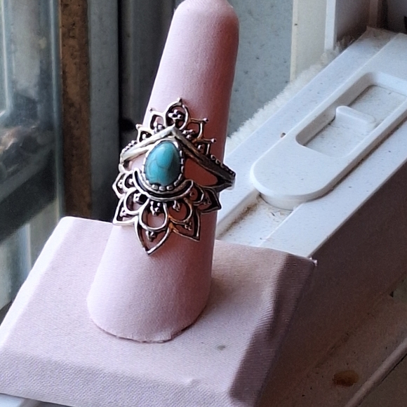 Howlite turquoise silver ring size 7, 8, and 9 - Picture 2 of 5